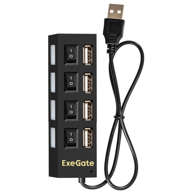 Концентратор USB ExeGate DUB-42SW Хаб 4 порта, USB 2.0, черный — изображение 3