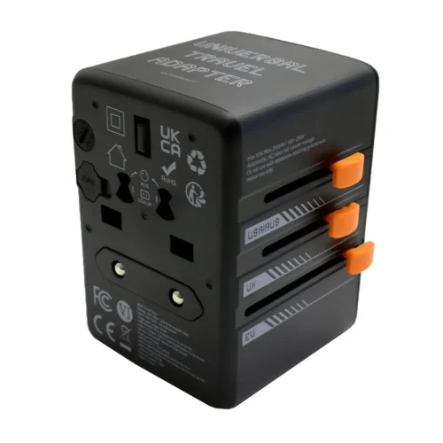 Универсальный адаптер + зарядка Tessan TS-WTA02, Чёрный 1 мультирозеткa 10A, 3USB-C + 2USB-A 35W max, black